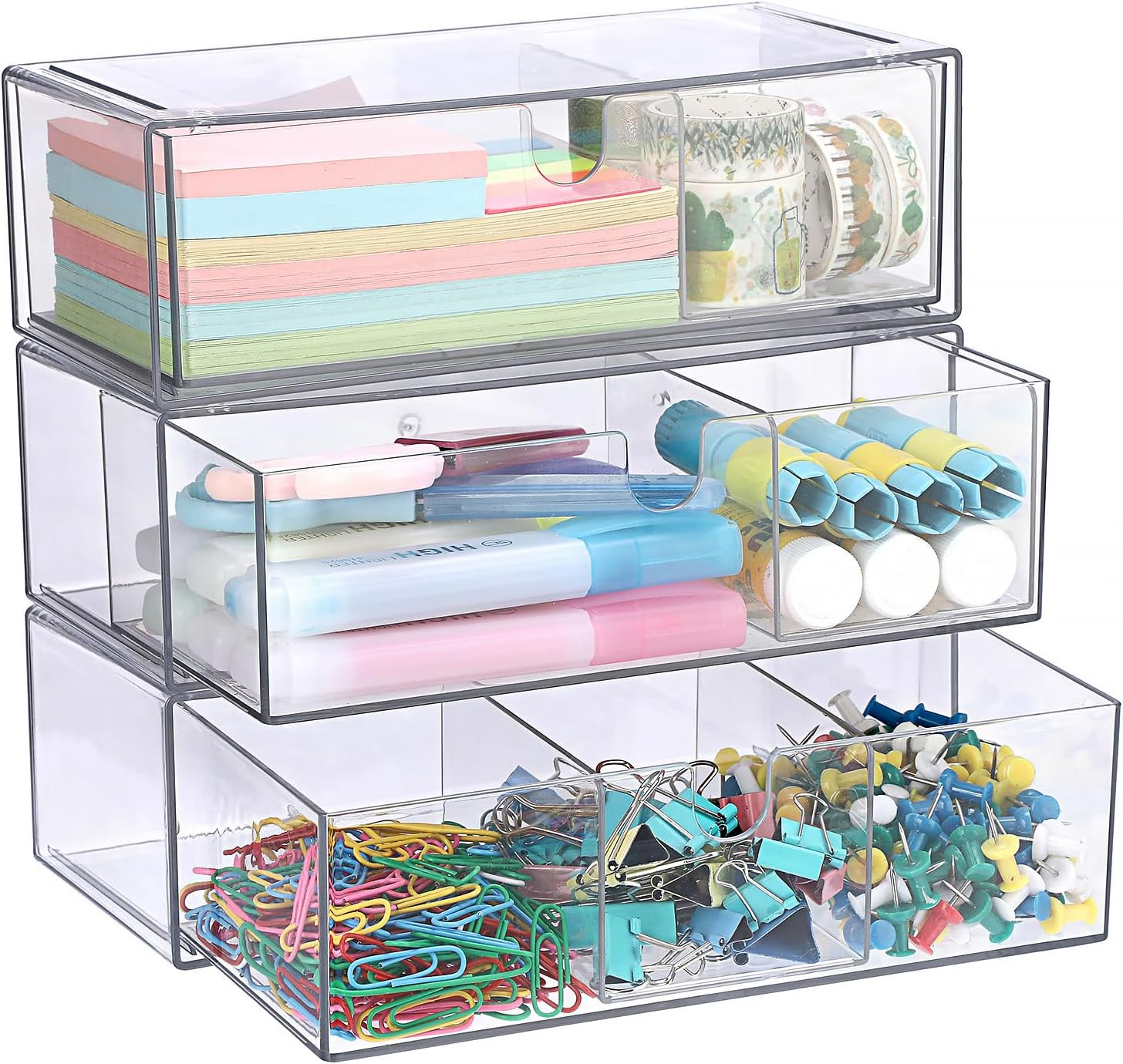 Acrylic Pencil Drawer with Removable Dividers Clear Pull Out Pen Drawer Organize