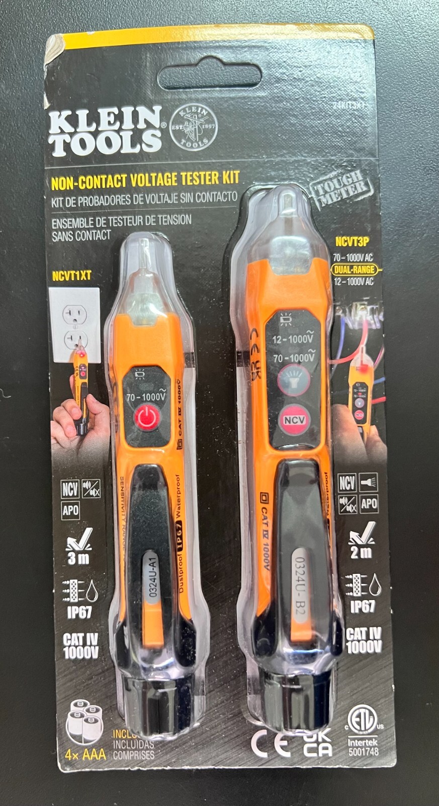 Klein Tools 24KIT3XT Non-Contact Voltage Tester Kit CAT IV 1000V Dual Range 4660