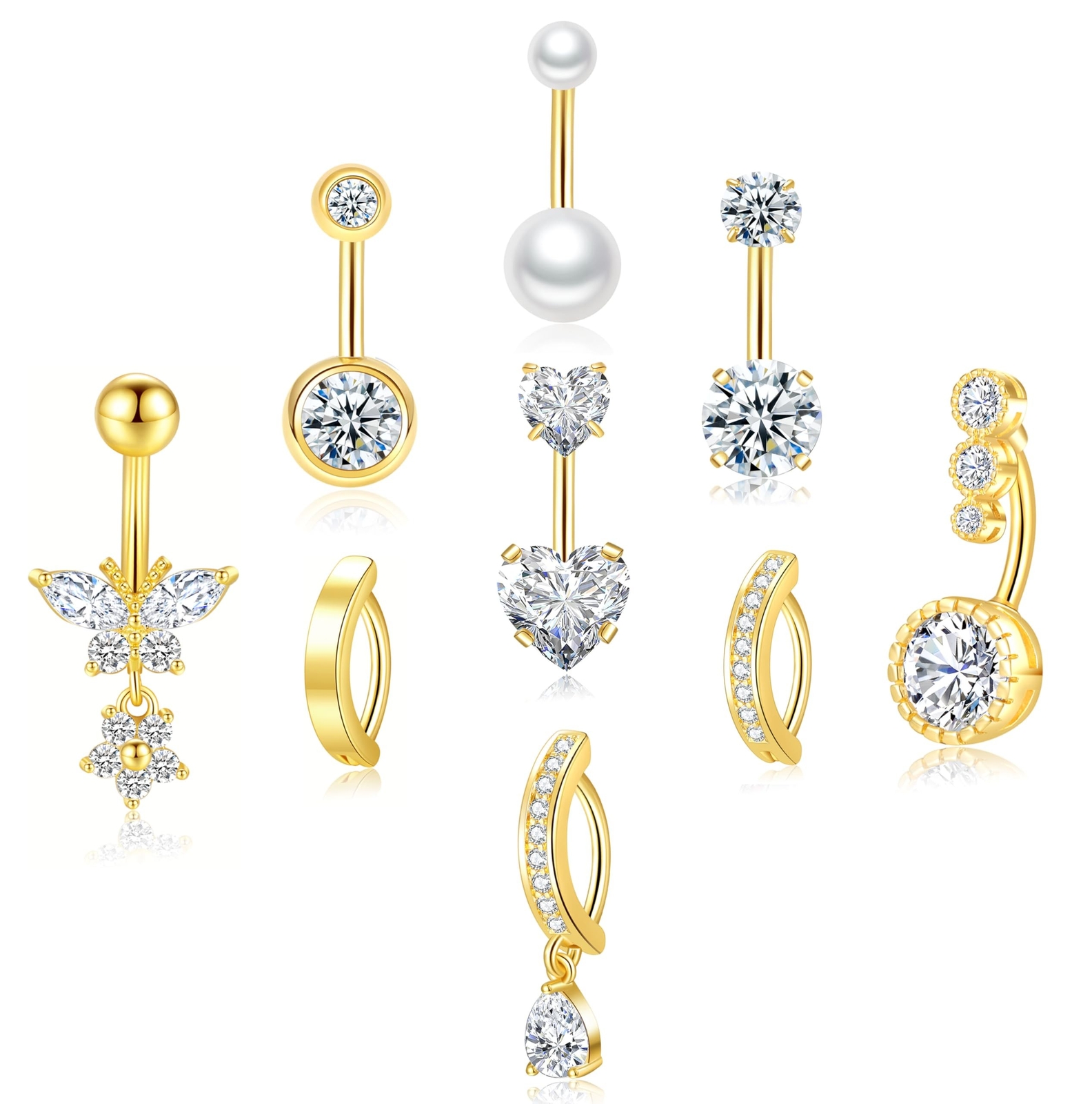 PLOMFOV Gold Belly Button Ring Surgical Steel Belly Rings for Women 14G Belly...