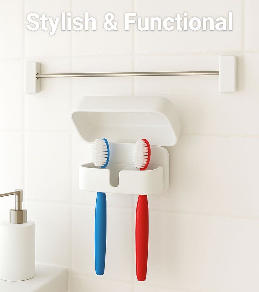 4 PC Bathroom Set - 2 Toothbrush Holders & (2) 3-Hook Towel Bars College Dorm