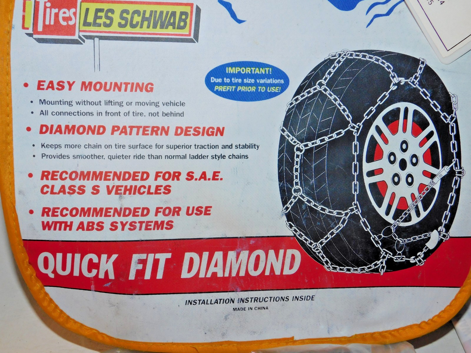 1520-s Les Schwab Quick Fit Diamond Pattern Tire Chains, 1 Pair - Never Used