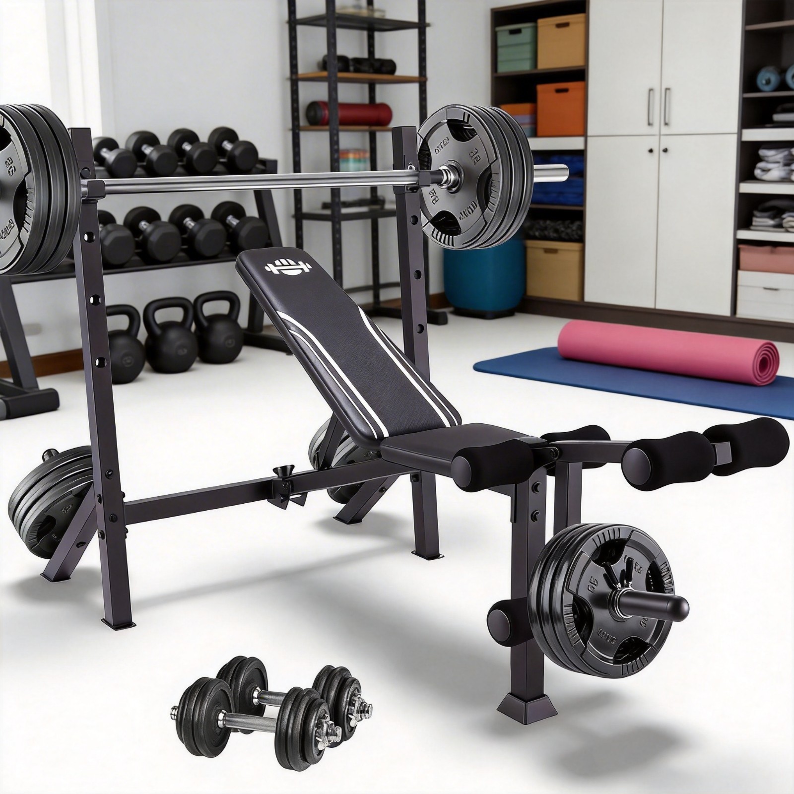 900LBS Foldable Adjustable Weight Bench Set with Leg Extension & Preacher Curl🏋