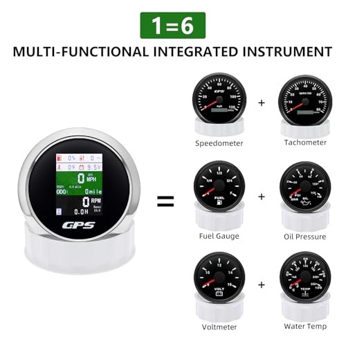6-in-1 GPS Speedometer 3-3/8" 85mm Multi-Functional Adjustable Black