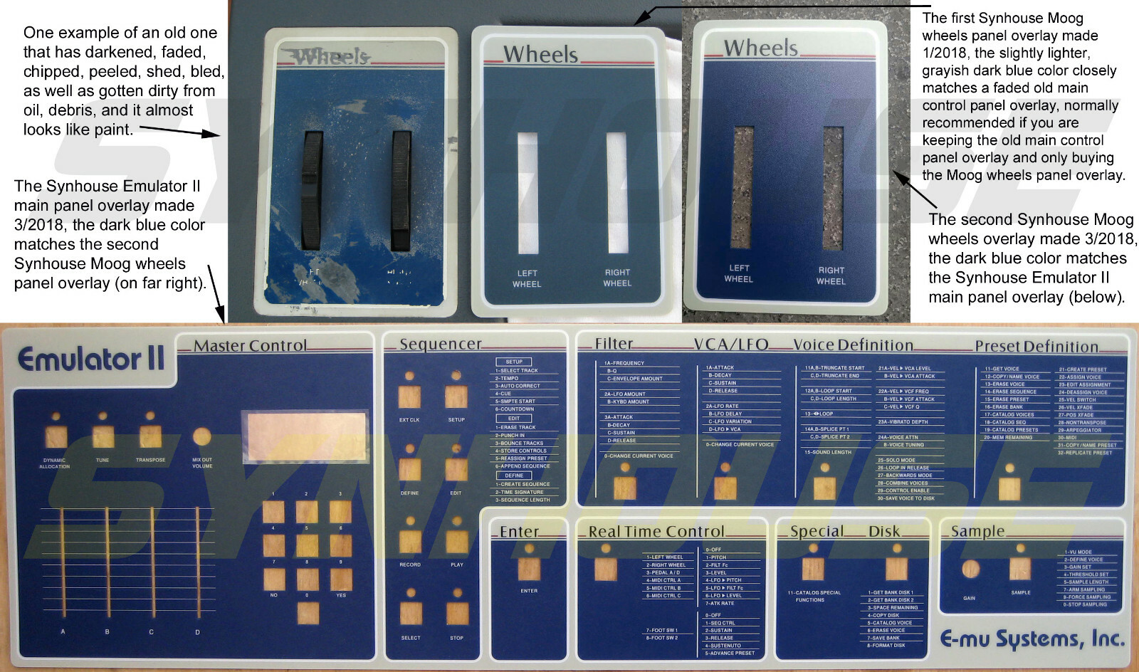 WORLD'S BEST Full Set E-mu Emulator II Replacement Main Control Panel Overlays