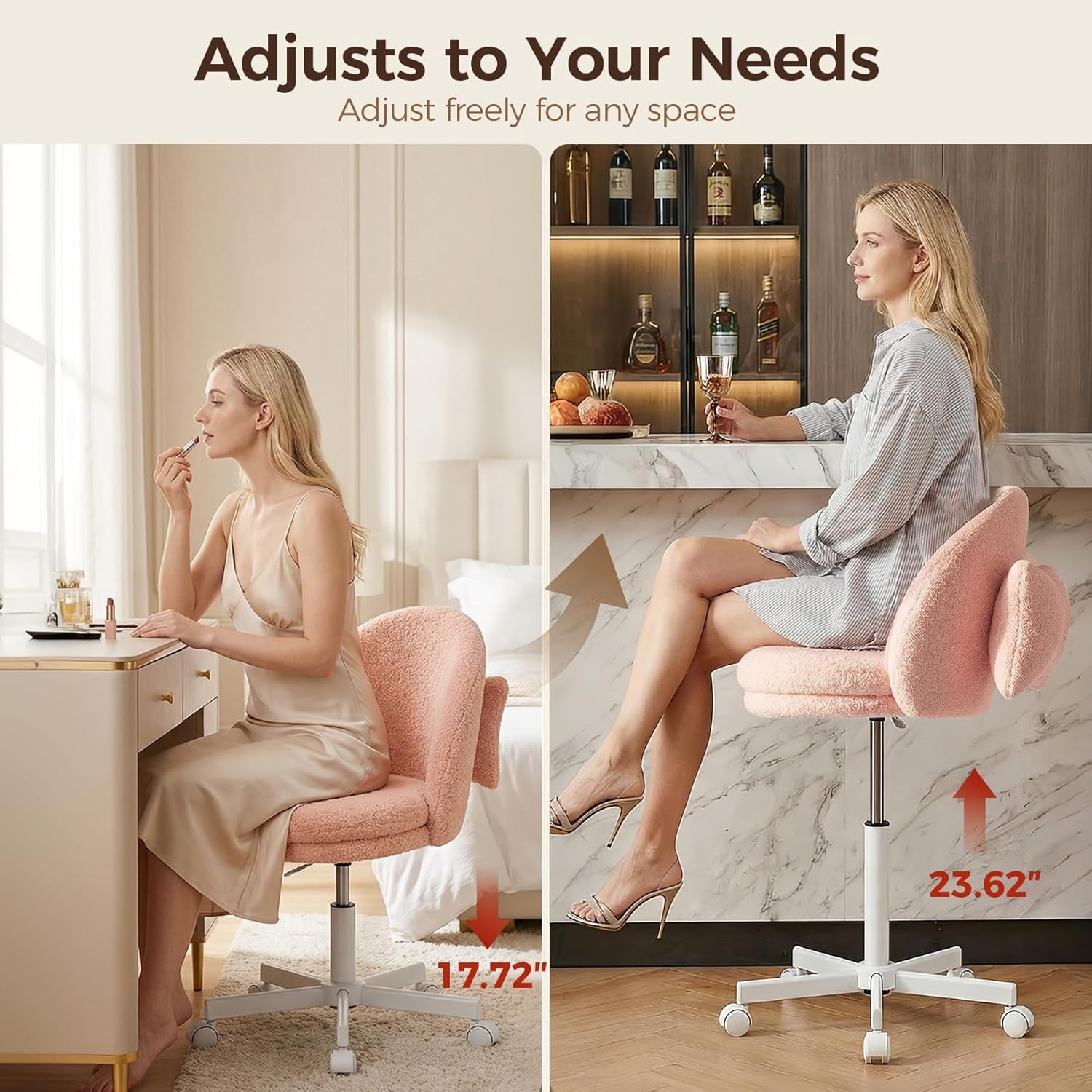 Vanity Chair W/ Back Adjustable Tall Office Chair High Swivel Bar Stools Fluffy
