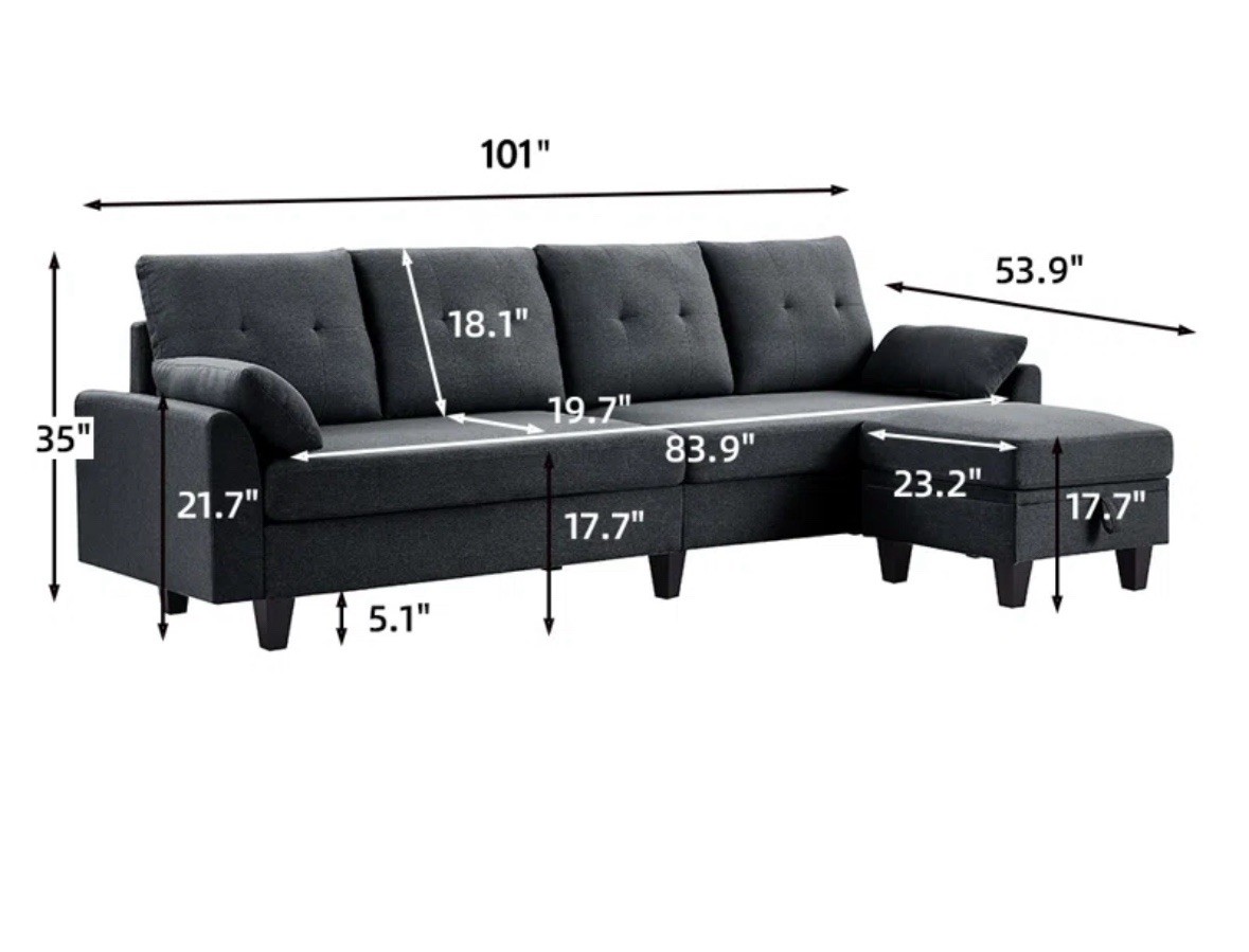 Linnzi 101'' Upholstered Sectional Sofa With Storage Ottoman