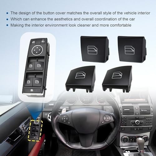 4Pcs Front Driver Window Switch Button Cap Fit for Mercedes-Benz C-Class E