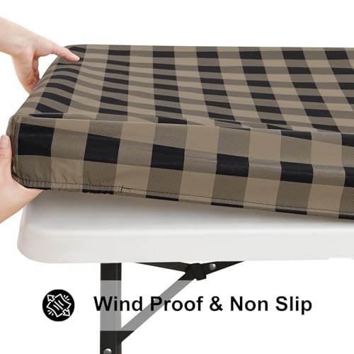 Rectangle Picnic Table Cloth, Elastic 72" x 30" (Rectangular) Black and Khaki