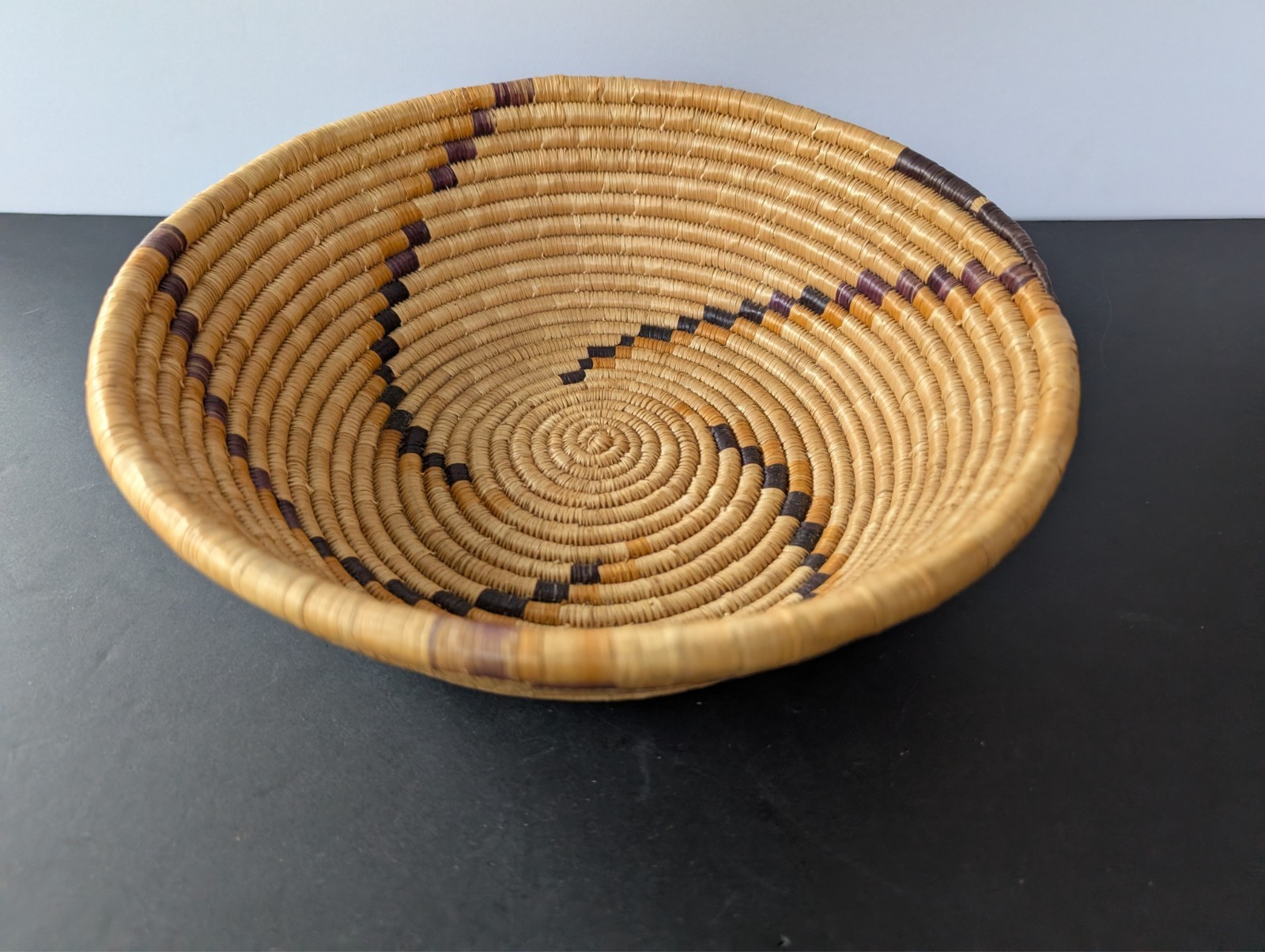 VTG Primitive Brown Coil Basket Grass Hand Woven Boho Basket Bowl 10.5" VGC