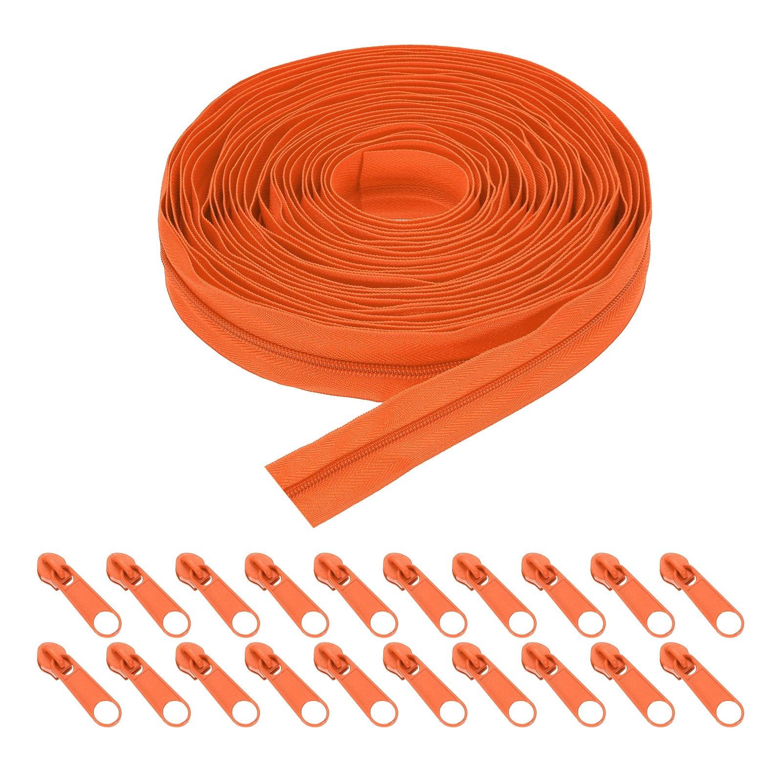 10 Yards 1.2" #5 Nylon Coil Zipper Sewing Tape with 20 Zip Slider, Orange