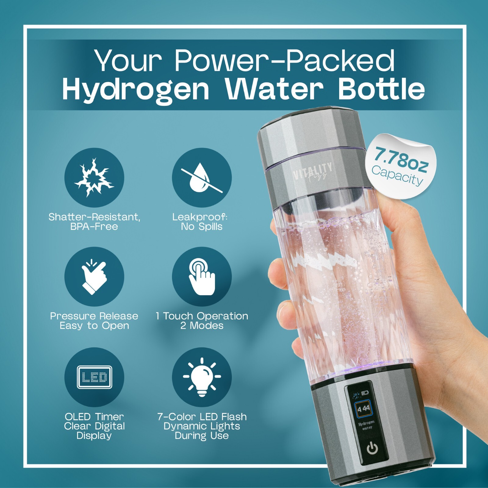 Open Box Vitality Fizz Hydrogen Bottle w/ Inhaler Kit | 6000+ PPB | SPE/PEM Tech