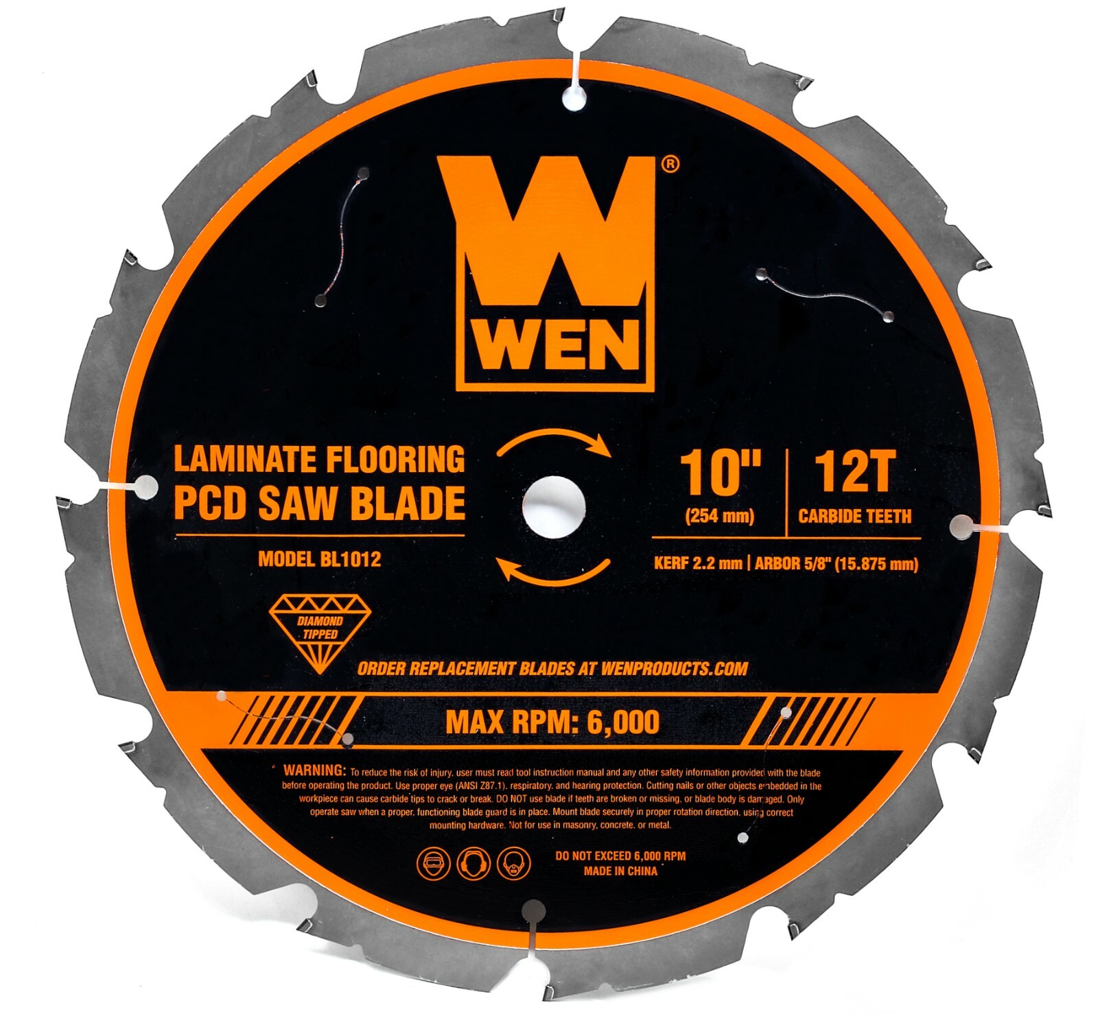 WEN BL1012 10-Inch 12-Tooth Diamond-Tipped Circular Saw Blade for Fiber Cement