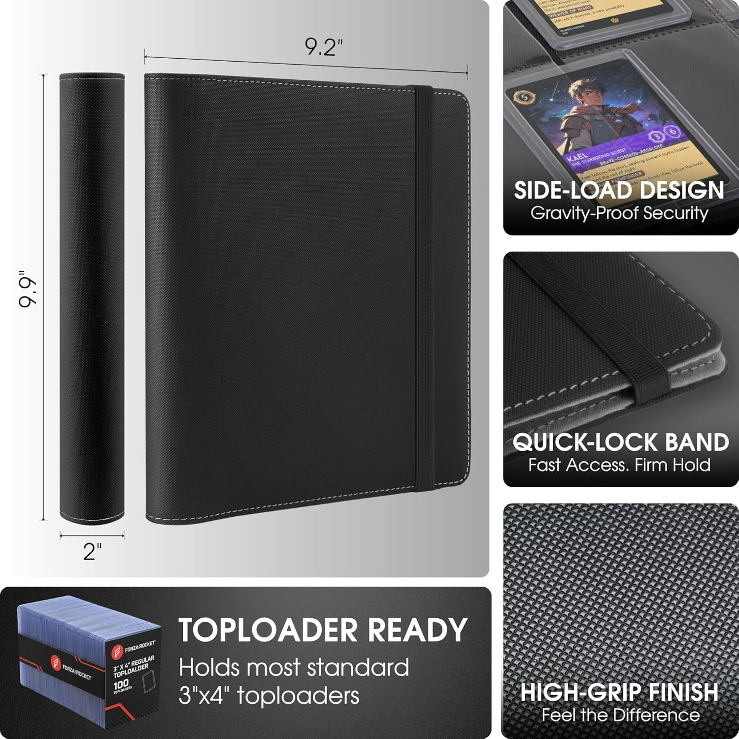96 Toploader Binder | 4-Pocket with Strap | Compact Side-Load Album for TCG & Sp