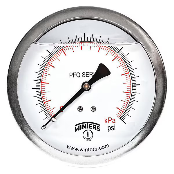 Winters Industrial Pressure Gauge, 0 to 400 psi, 4 in , 1/4 in NPT, Center Back