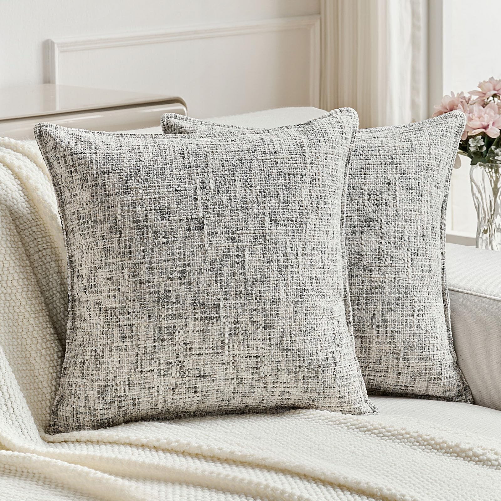 FUTEI Black Decorative Throw Pillow Covers 20x20 Inch Set of 2,Soft Chenille Twe