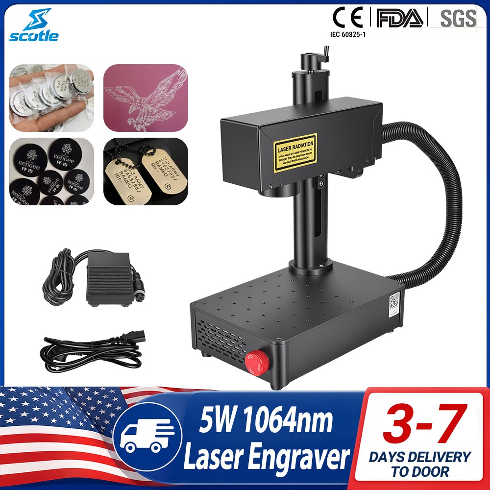 Portable 5W Fiber Laser Marking Machine Laser Engraver Support Lightburn 110V