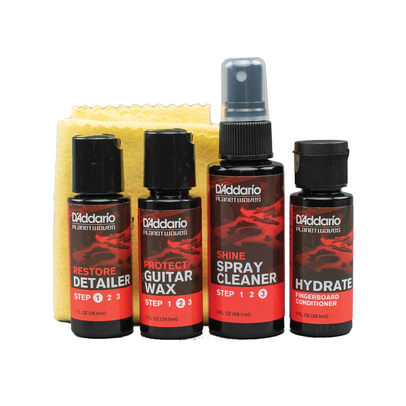 D'Addario Instrument and Guitar Care Essentials Cleaners and Cloth PW-GCB-01