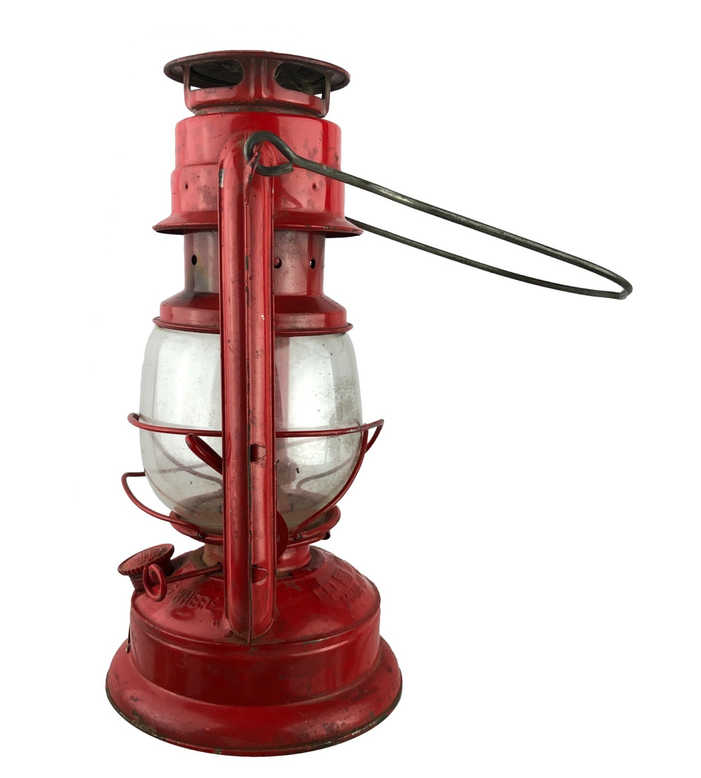 Vintage Big Wheel Brand Red Painted Kerosene Lantern Winged