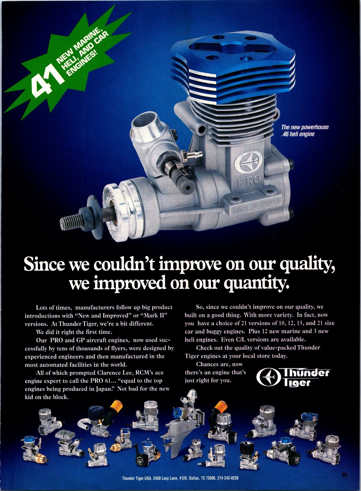 Thunder Tiger .46 Engine RC Vintage Print Ad Wall Art Decor Clarence Lee