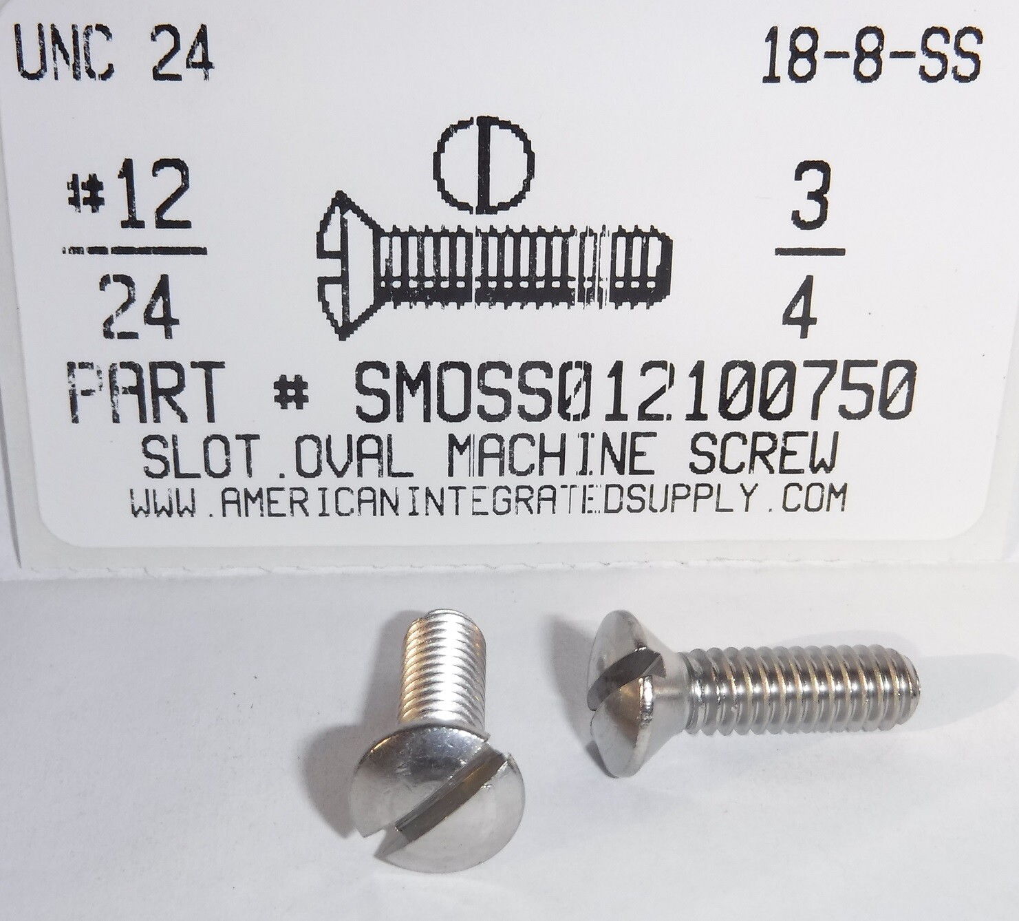 #12-24x3/4 Oval Head Slotted Machine Screws Stainless Steel (10)