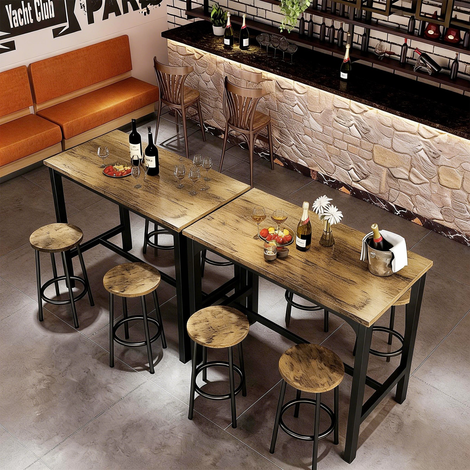 HOMCOM 5-Piece Bar Table and Chairs Set with Metal Frame for Dining Room