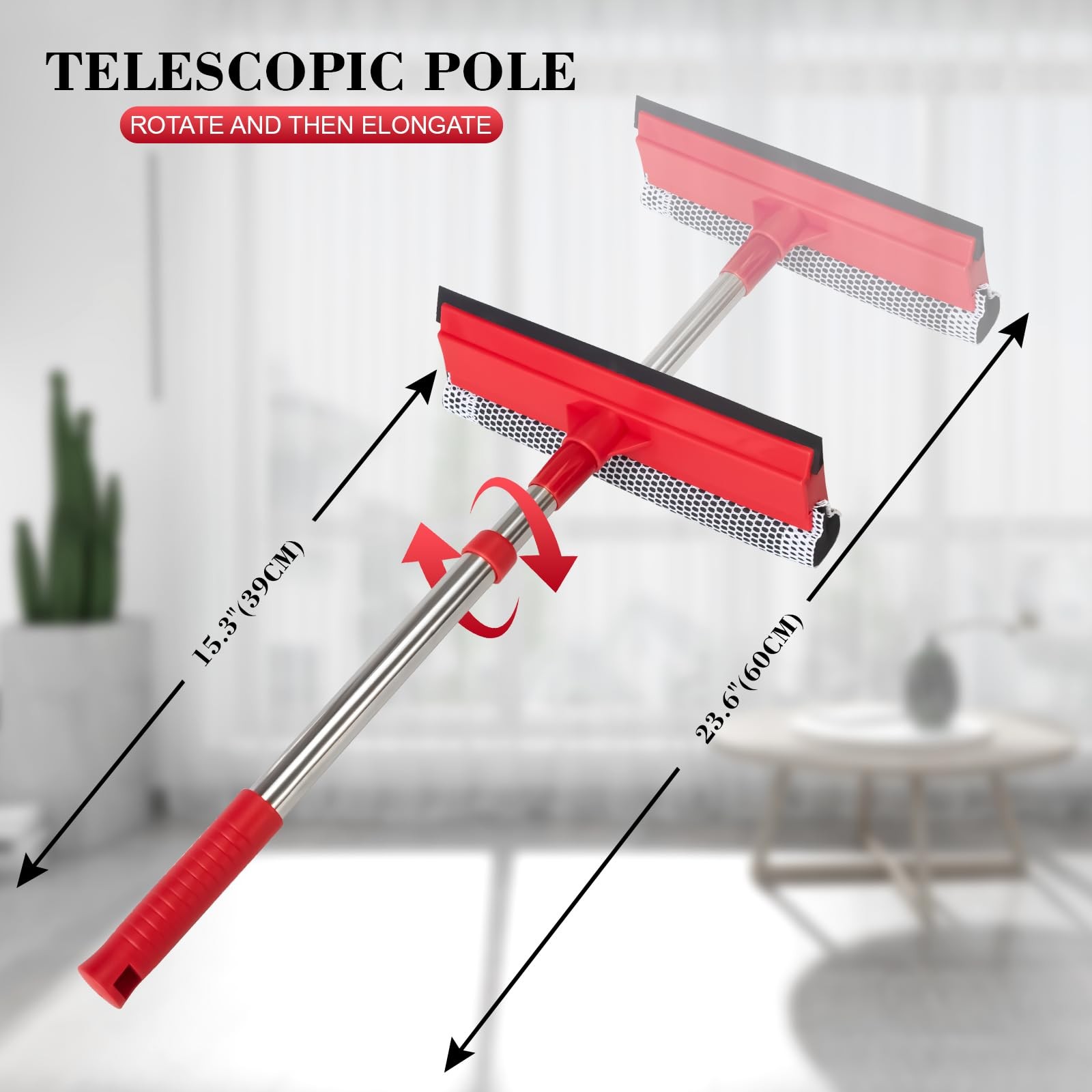 Professional Standard Window Squeegee,2-in-1 Cleaner 55 inches, Red