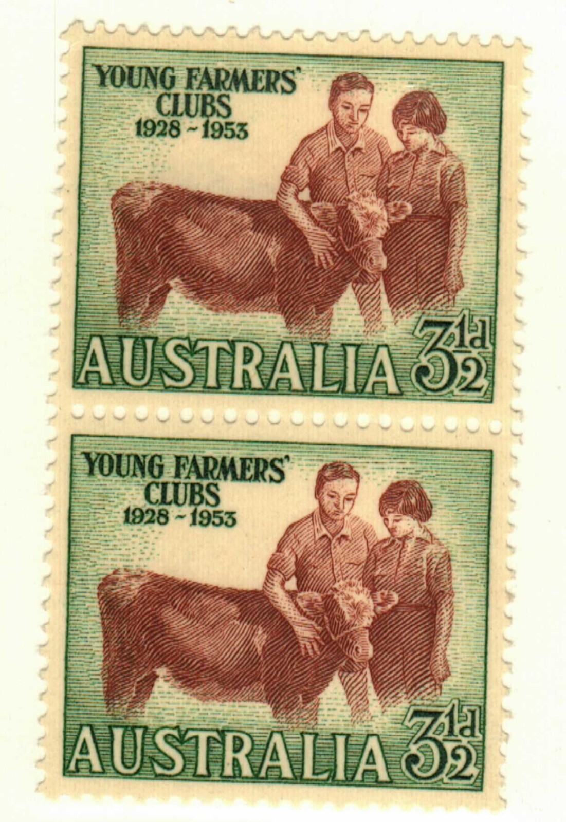 Australia #262 MH vertical pair (2 stamps) Young Farmers Clun cow