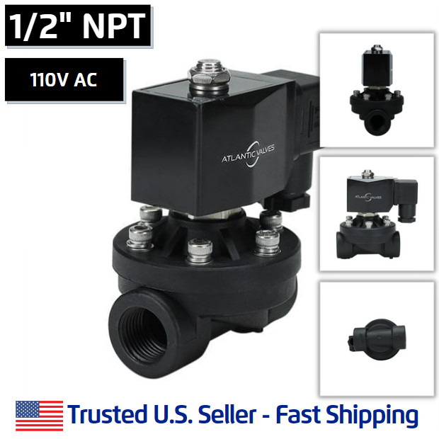 1/2" NPT 110V AC Plastic Zero Differential Electric Solenoid Valve Water Gas Air