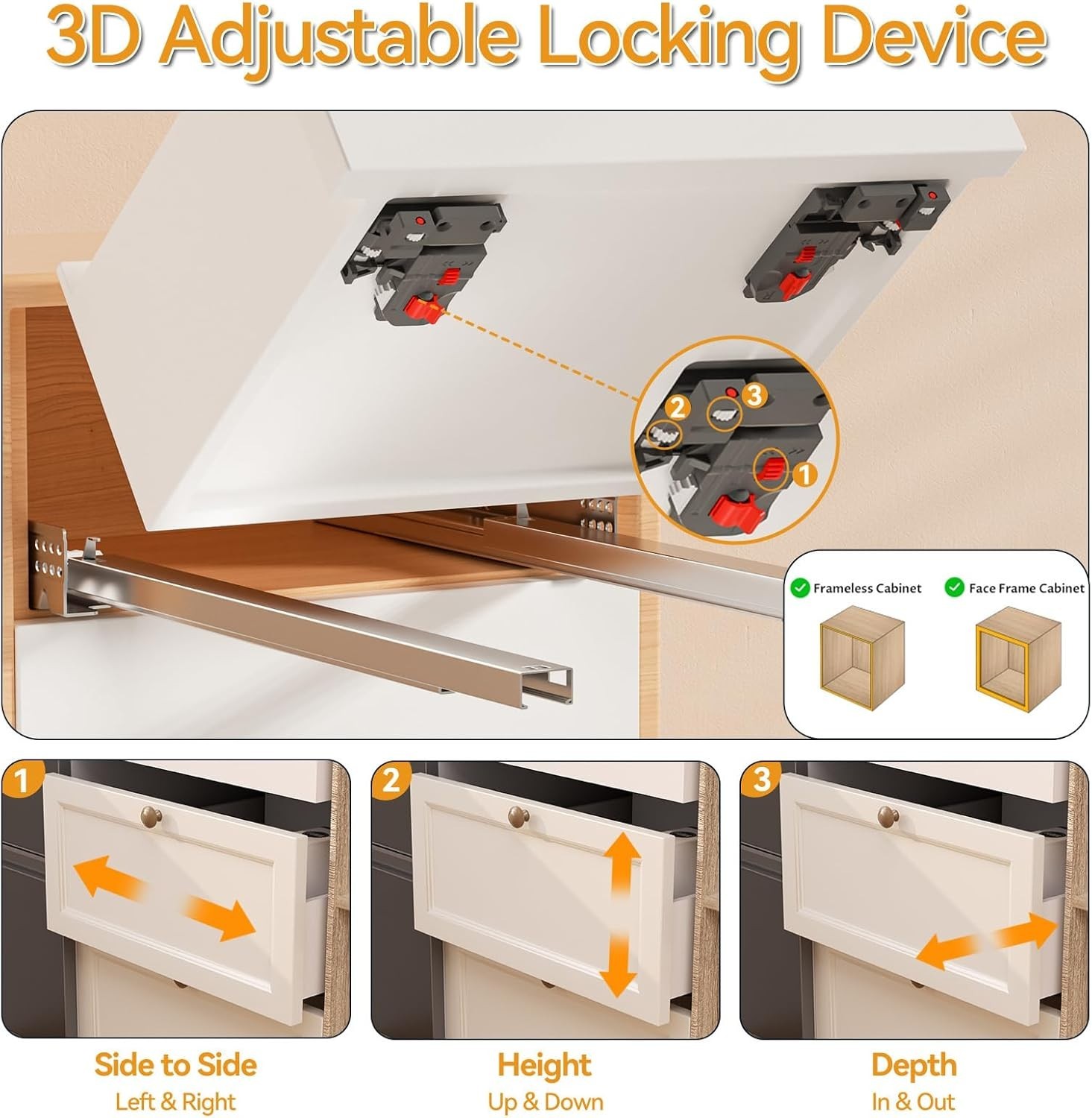 Chibery 21 Inch Undermount Soft Close Drawer Slides, Full Ext. 3D Locking Device