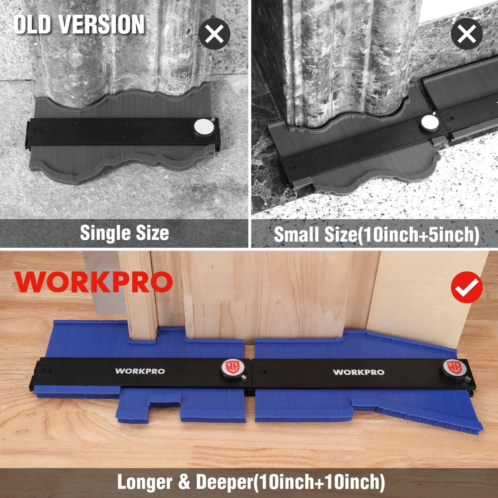 WORKPRO Connectable Contour Gauge (10+10 Inch), Profile Duplicator with Lock,...