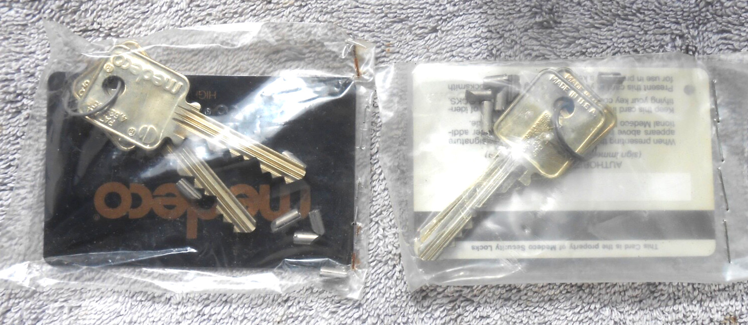 (2) pair Medeco  High Security Factory precut  keys, card, pins Ready to rekey