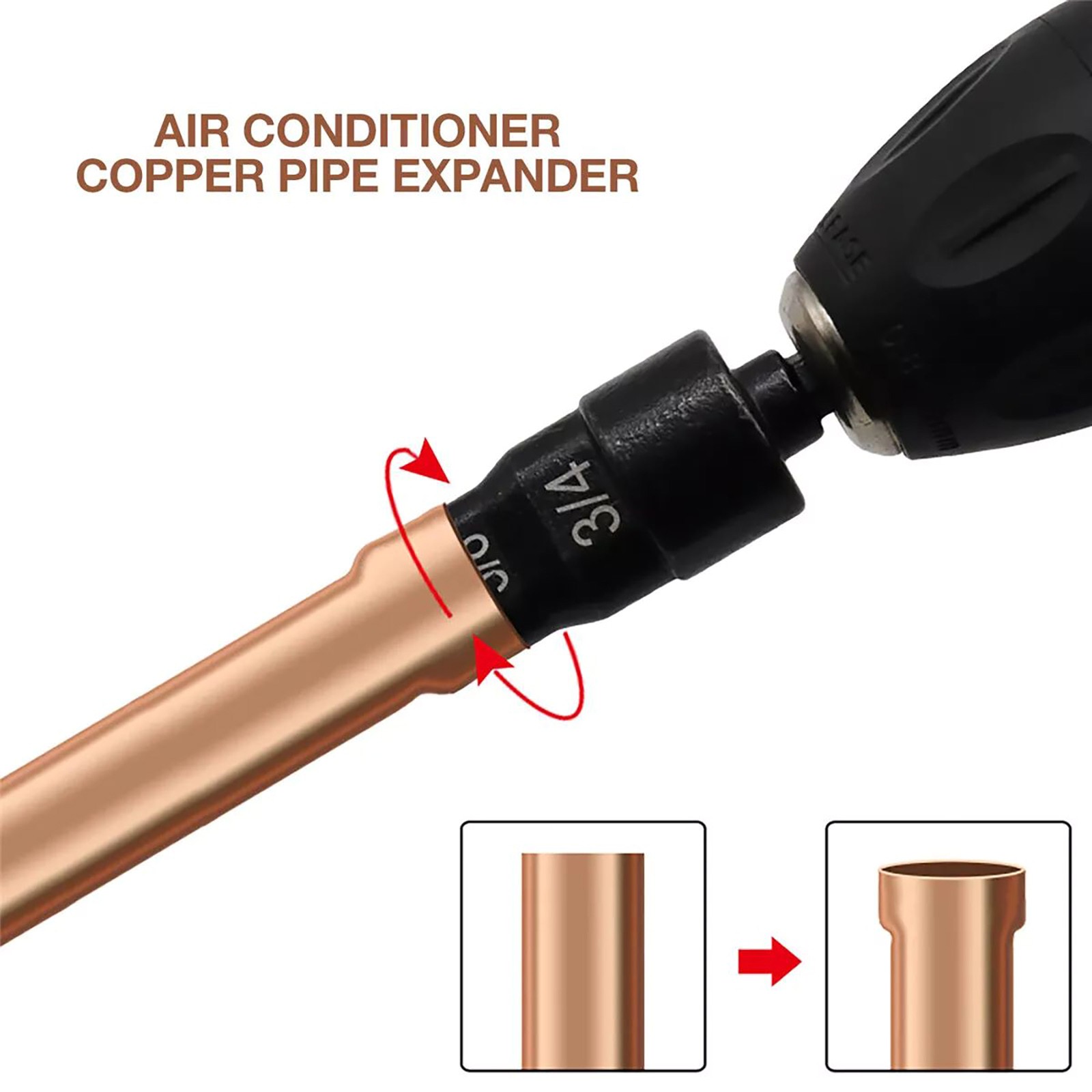 Air Conditioner Copper Pipe Tube Expander 5 in 1 Swaging Tool Drill Bit Flaring