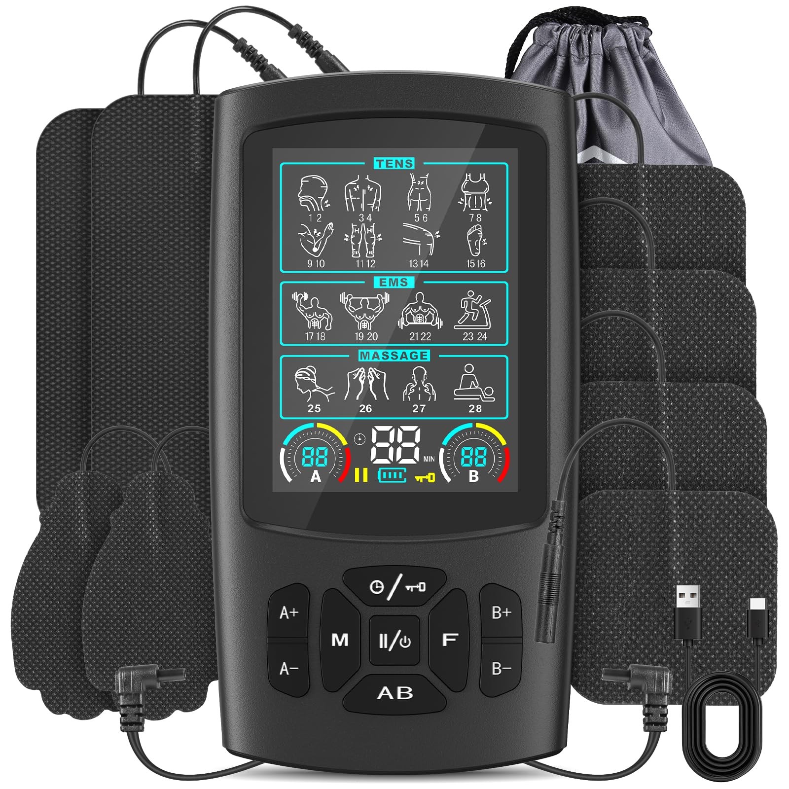 TENS Unit EMS Muscle Stimulator with 28 Modes, Dual Channel Muscle Stimulator...
