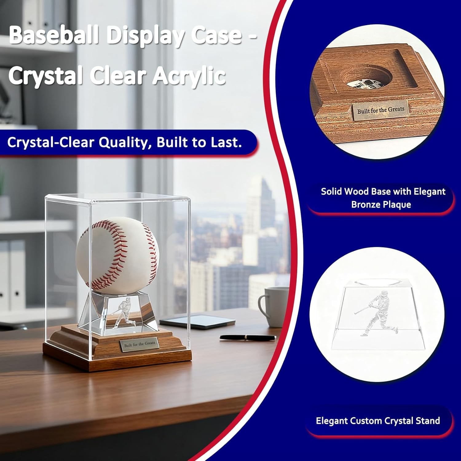 Baseball Display Case Stand with LED Lights Silvery for Souvenir