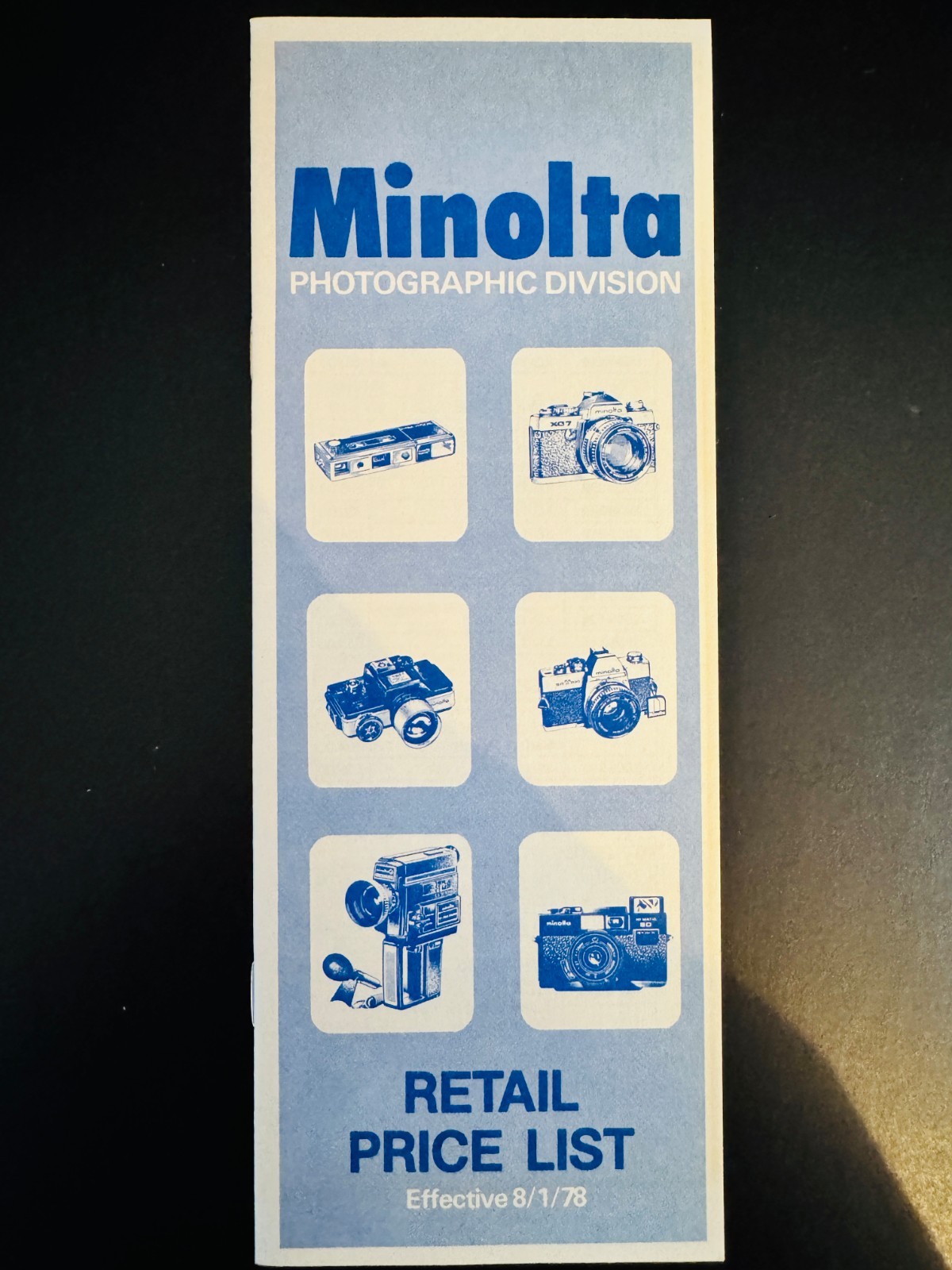 1978 MINOLTA CATALOGS & BROCHURES XG-7, Quick Reference Guide, Price List - EX