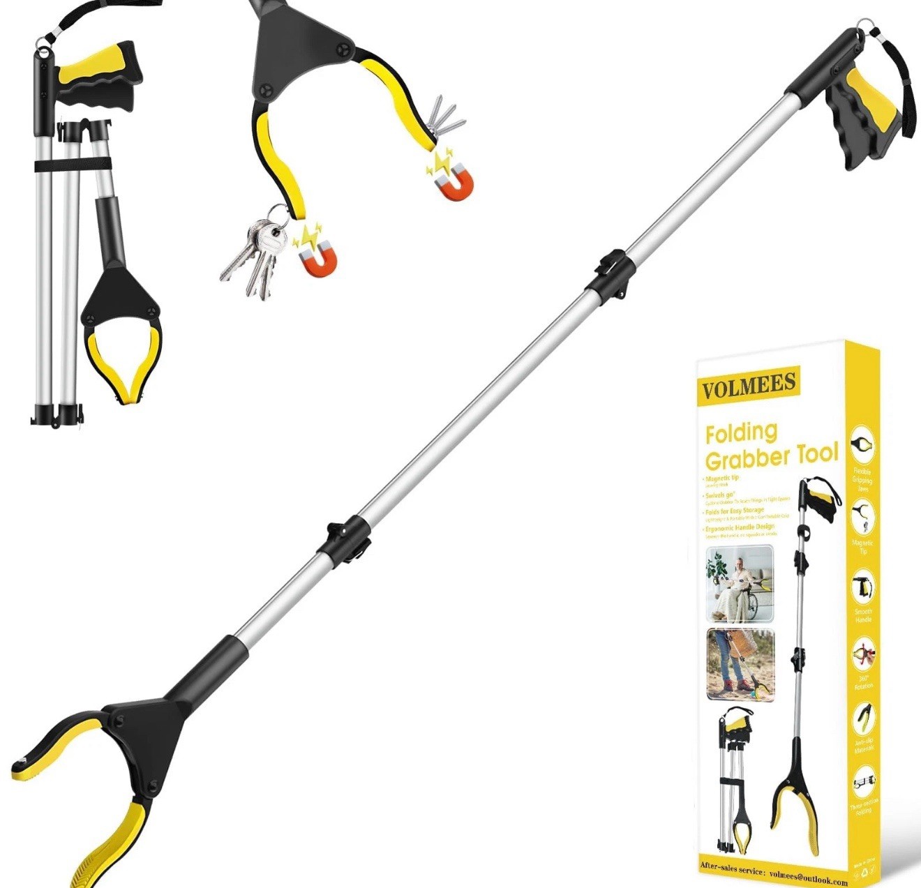 Volmees 44 Extra Long Grabber Reacher Tool, Foldable Grabbers for Elderly Gra...