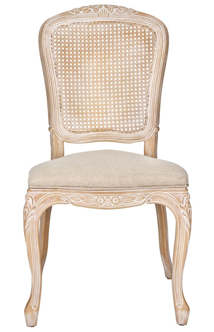 Natural White Washed Resin Royal Chair with Beige Tweed Seat by Chivari