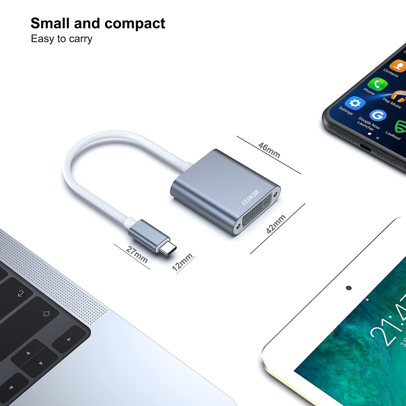 BENFEI USB C to DVI Adapter, Type-C Adapter [Thunderbolt 1pack, Grey