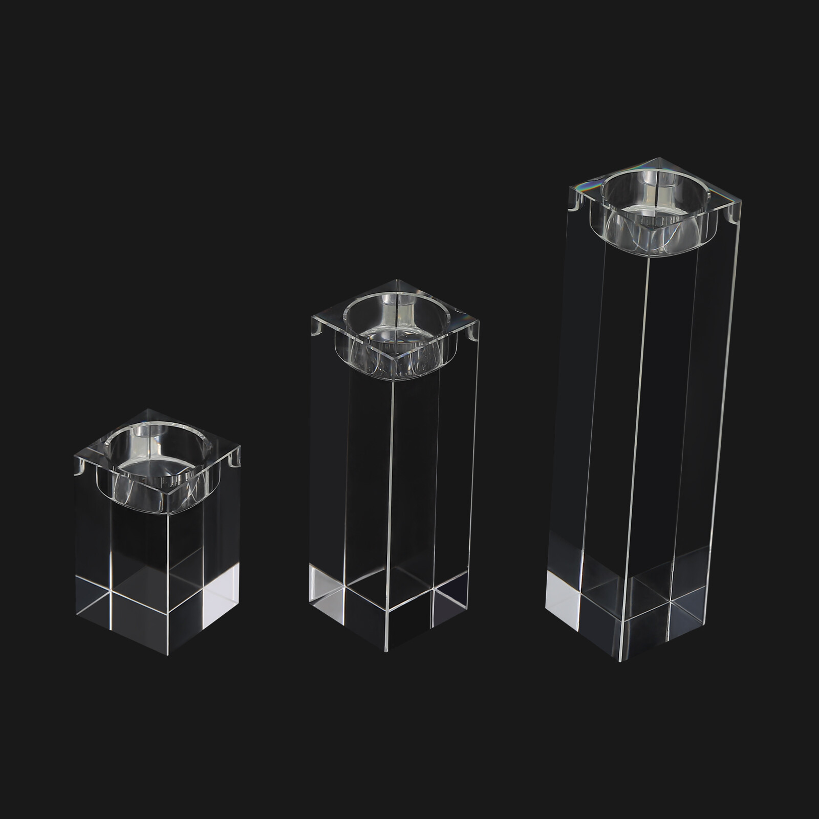 Set of 3 Glass Candle Holder, Crystal Clear Pillar Candle Stand 1.97"Square