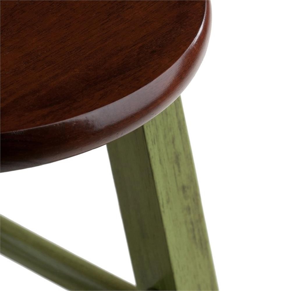Bowery Hill 29" Transitional Solid Wood Bar Stool in Walnut and Green