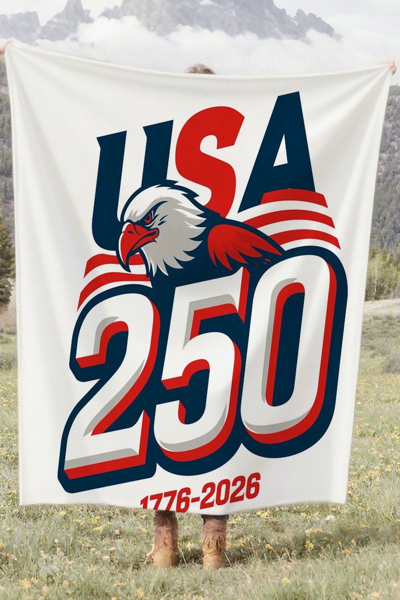 USA 250 Eagle Flag Coral Fleece Cozy Throw Blanket Modern Trendy