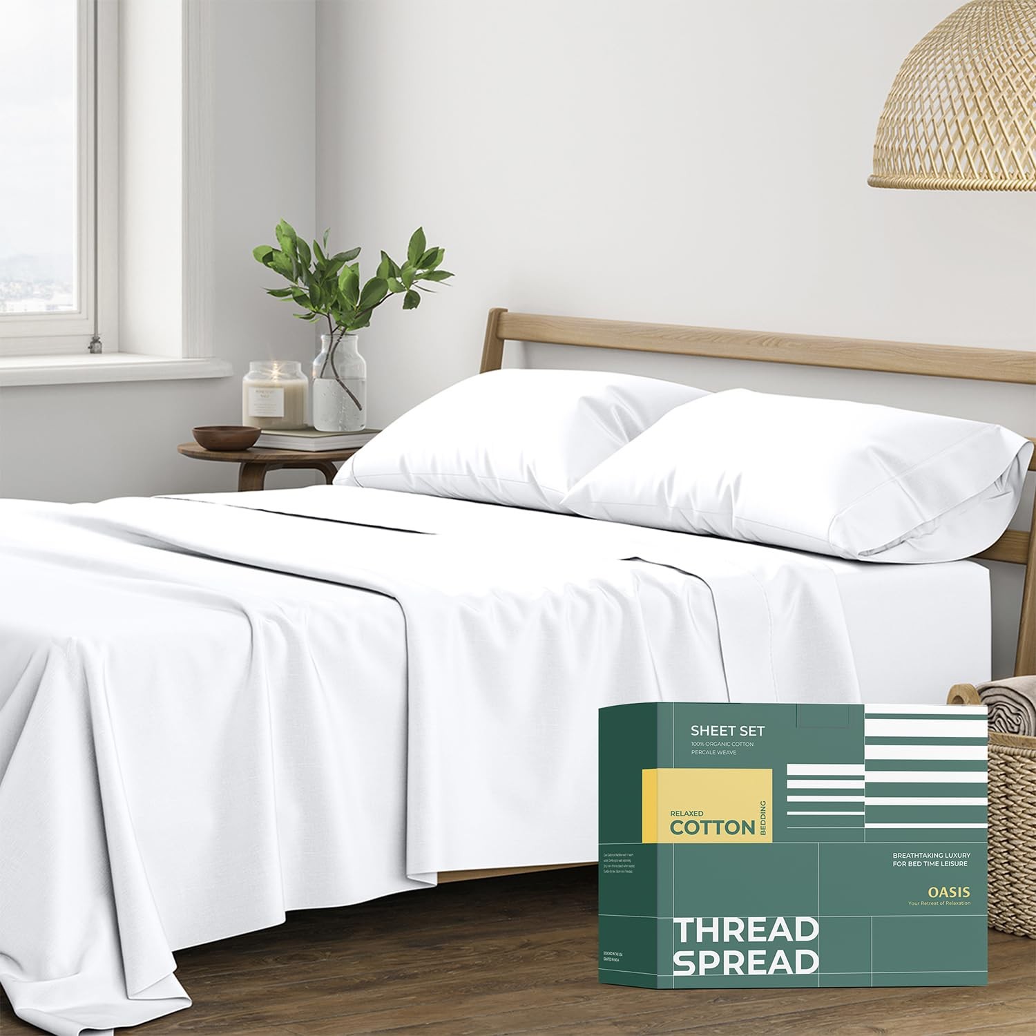THREAD SPREAD 100% Organic Cotton Sheets - Organic Cotton Percale Weave Sheet Se