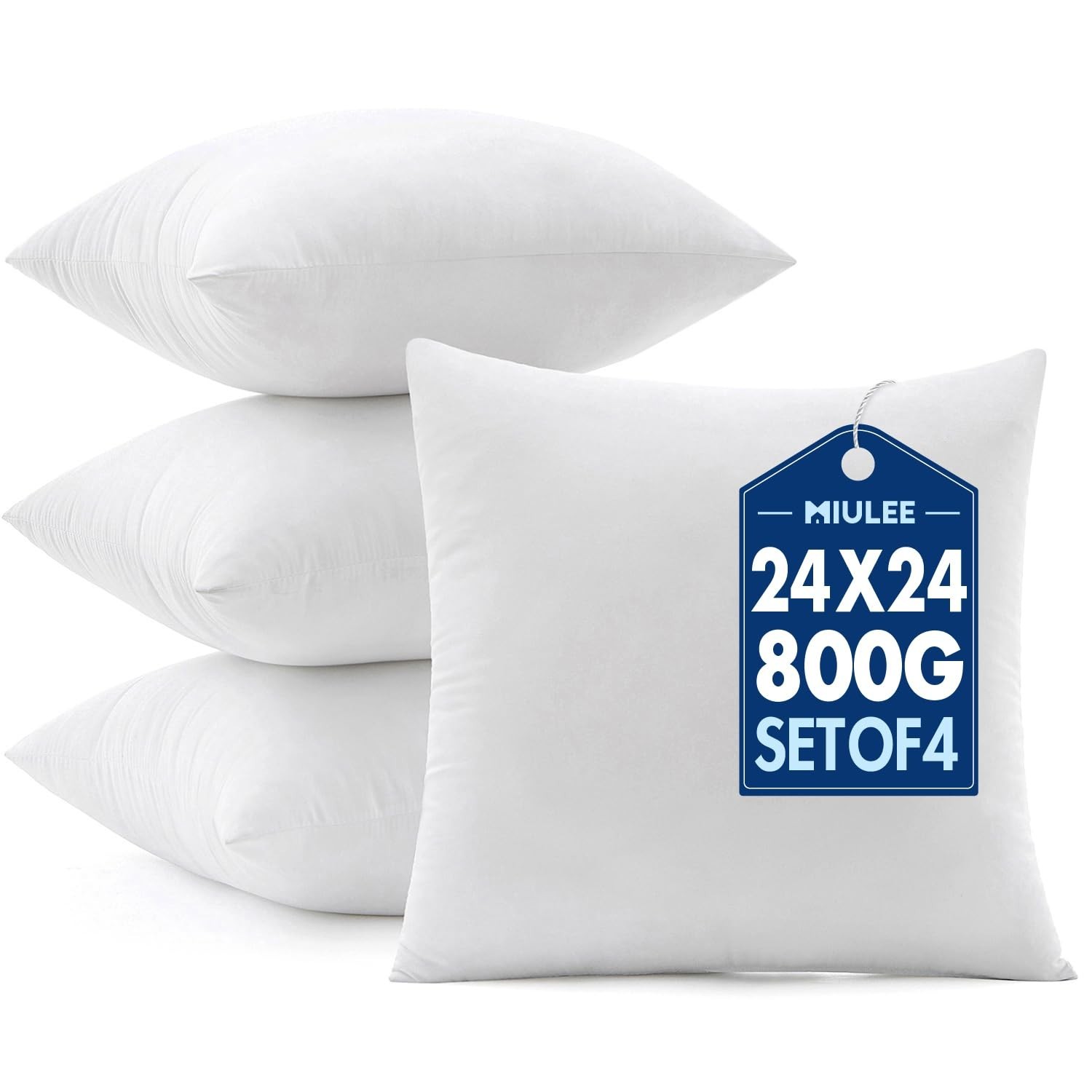 MIULEE Euro Pillows Inserts, Pack of 4 24x24 Inch 100% Virgin Microfiber Fill...