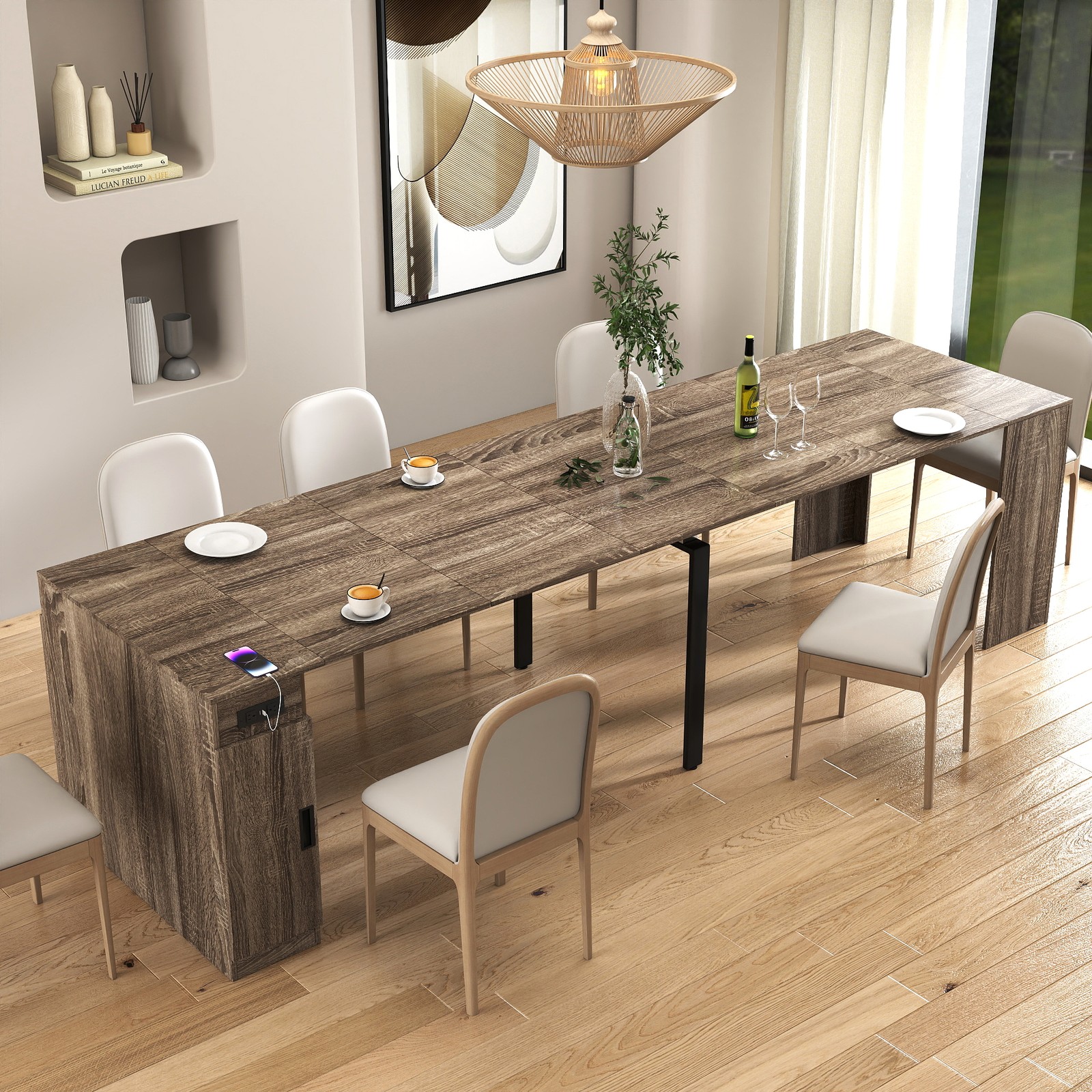 23.62-118.11" Extendable Folding Table W/ Outlet Space Saving for Party Wedding