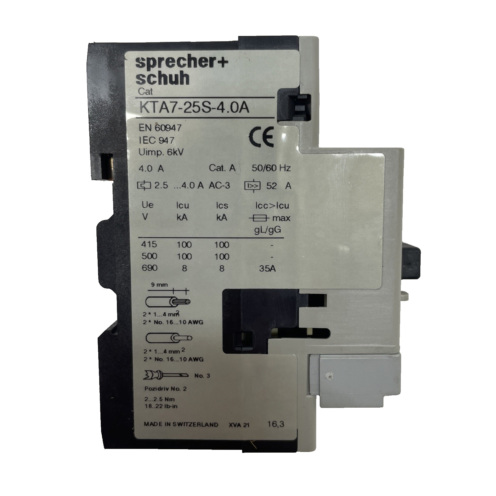 Sprecher+Schuh KTA7-25S-4.0A Motor Switch Control, 115-575VAC  2.5-4.0Amp
