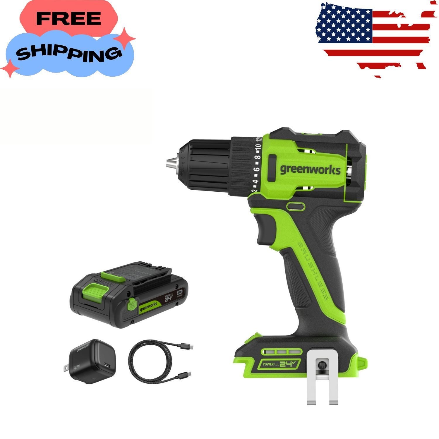 24V Brushless 3/8" Drill Driver with USB-C Battery, PowerAll