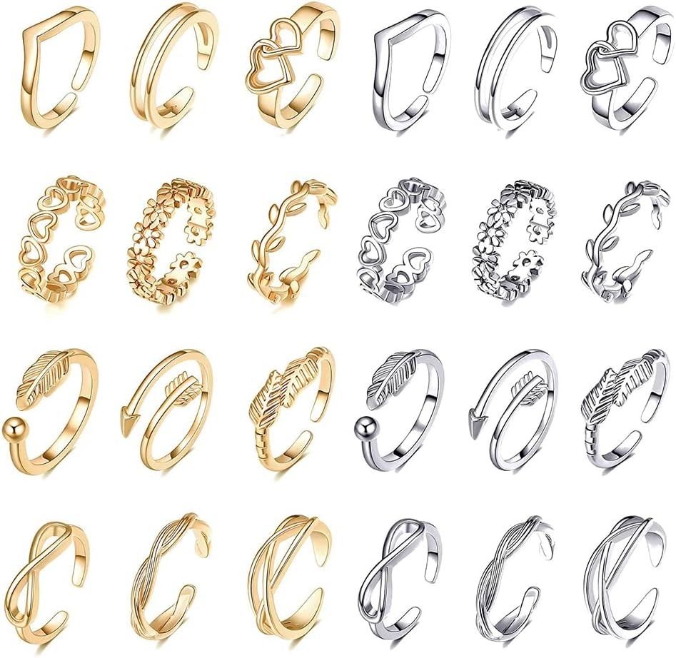 24Pcs Open Toe Rings Set for Women Adjustable Band Knuckle Ring Arrow...