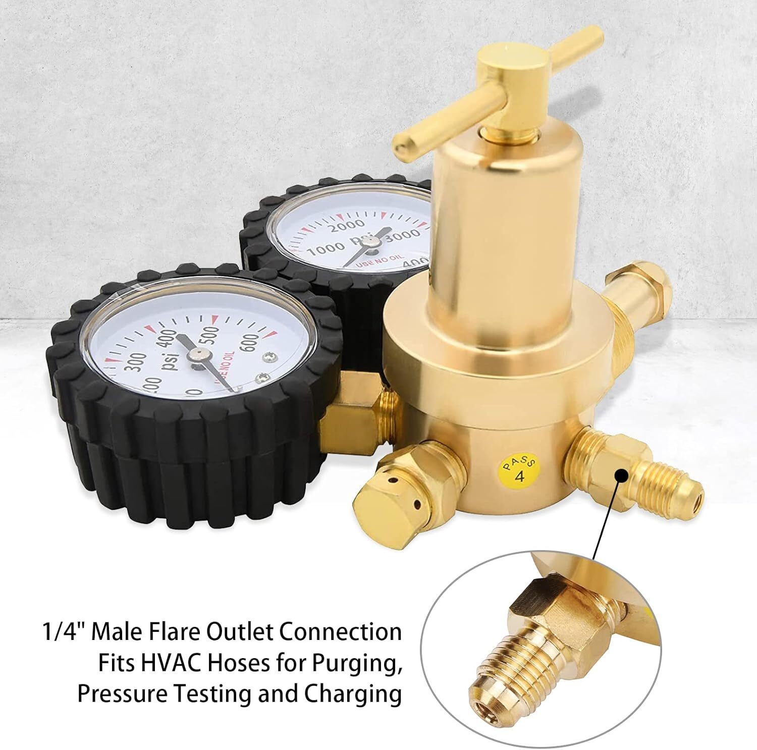 Nitrogen Regulator Pressure Control Valve Double Gauge CGA580 Inlet Thread 1/4"