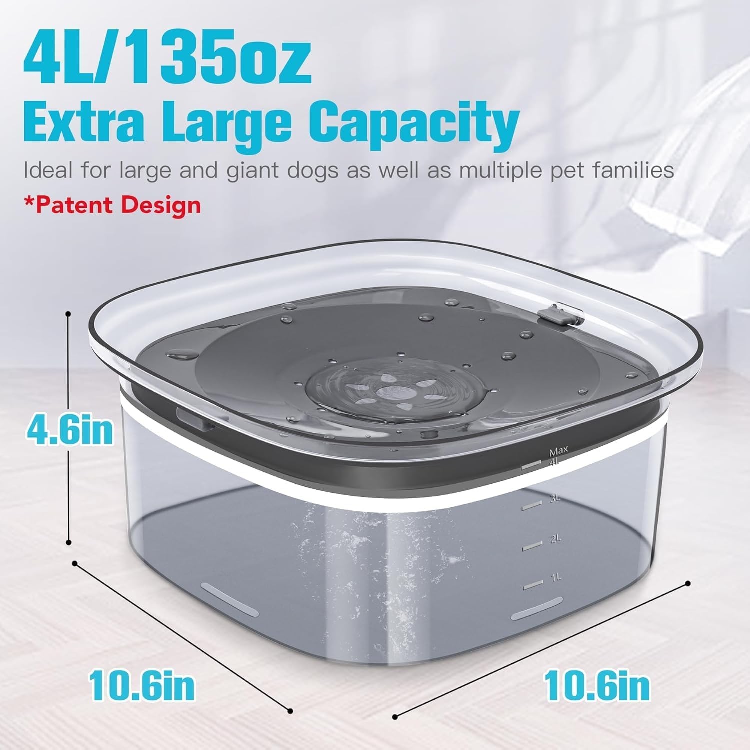 4L Dog Water Bowl 135oz No Spill Dog Bowl Large Capacity Slow Drink Water Feeder