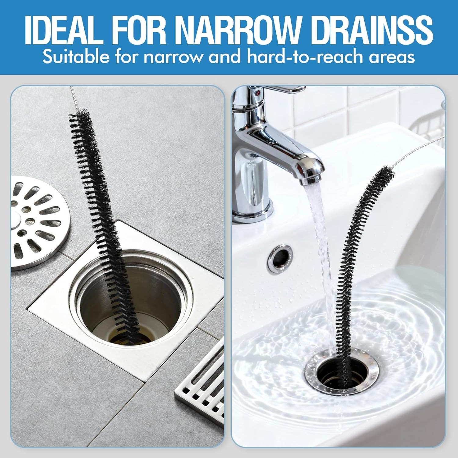 3PCS Drain Brush Set with Refrigerator Coil Cleaning Brush, Multi-Use Drain Clea